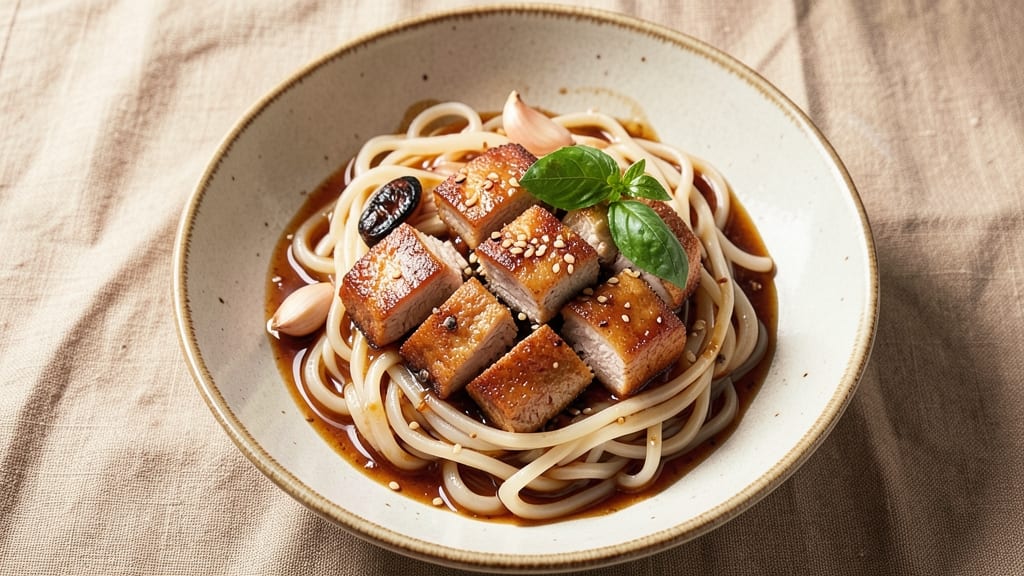 Asian Pork Noodle Bowl Recipe: Crispy Pork Bites Over Silky Rice Noodles
