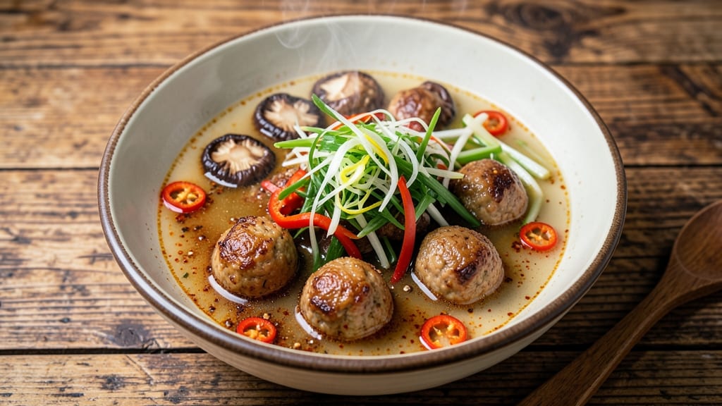 Asian Pork Meatball Soup Recipe: Fragrant Five-Spice Broth With Silky Noodles