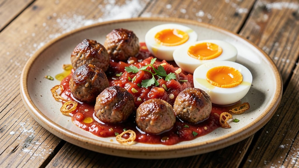Eggs And Ground Pork Recipe: Crispy Pancetta-Like Bites Over Creamy Tomato Sauce