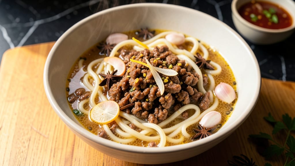 Minced Pork Noodle Soup Recipe: Savory Broth With Fragrant Star Anise and Fennel