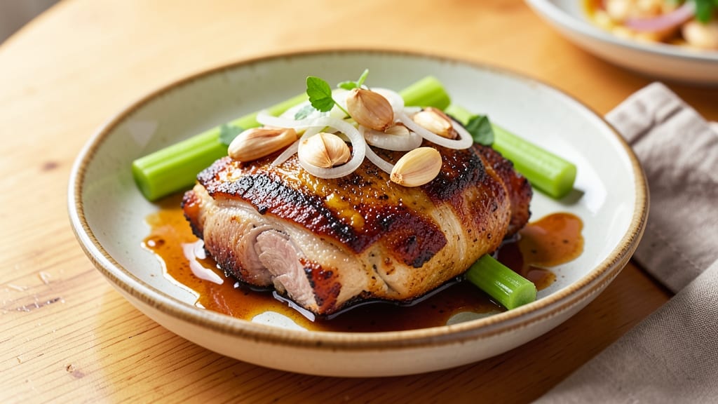 Alamang With Pork Recipe: Crispy Celery Crowns Over Savory Pork Velout