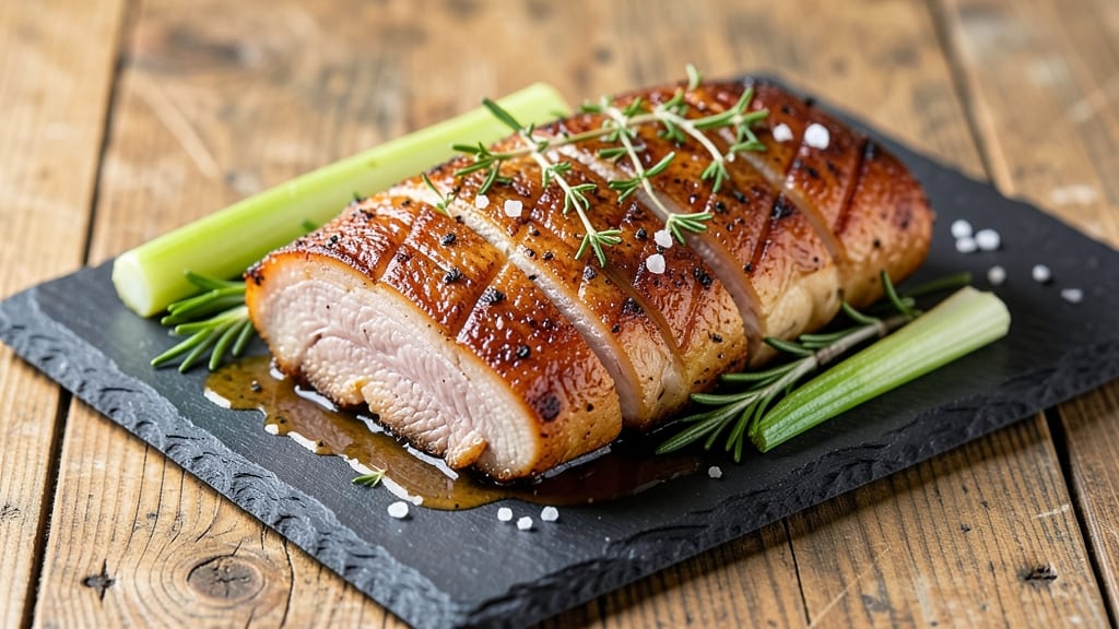 Air Fryer Roast Pork Belly Recipe: Crispy Celery Crowns Over Savory Herb Glaze